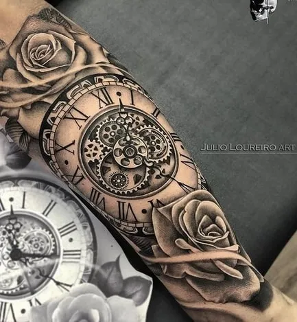 detailed clock tattoo design