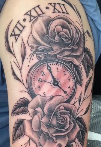 shadowed clock tattoo design
