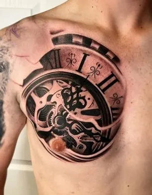 chest clock tattoo design