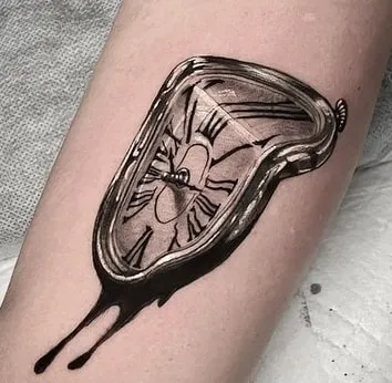 melting clock tattoo design