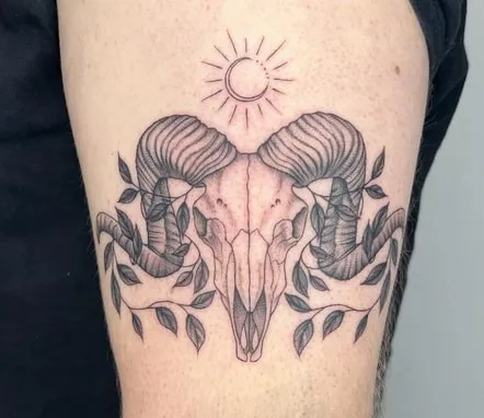 ram skull tattoo idea 3 sun and ram skull tattoo