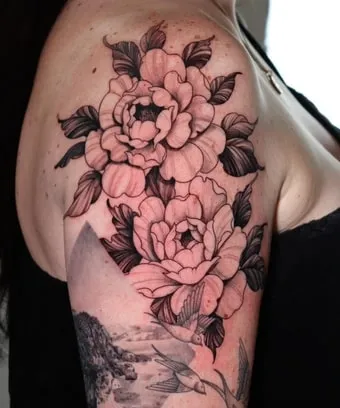 line work peony tattoo design
