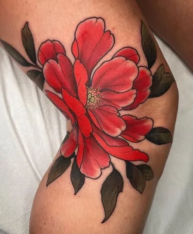 thigh peony tattoo design