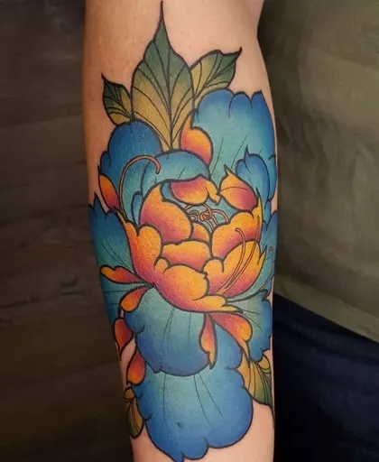 blue peony tattoo design