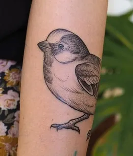 perched sparrow tattoo idea
